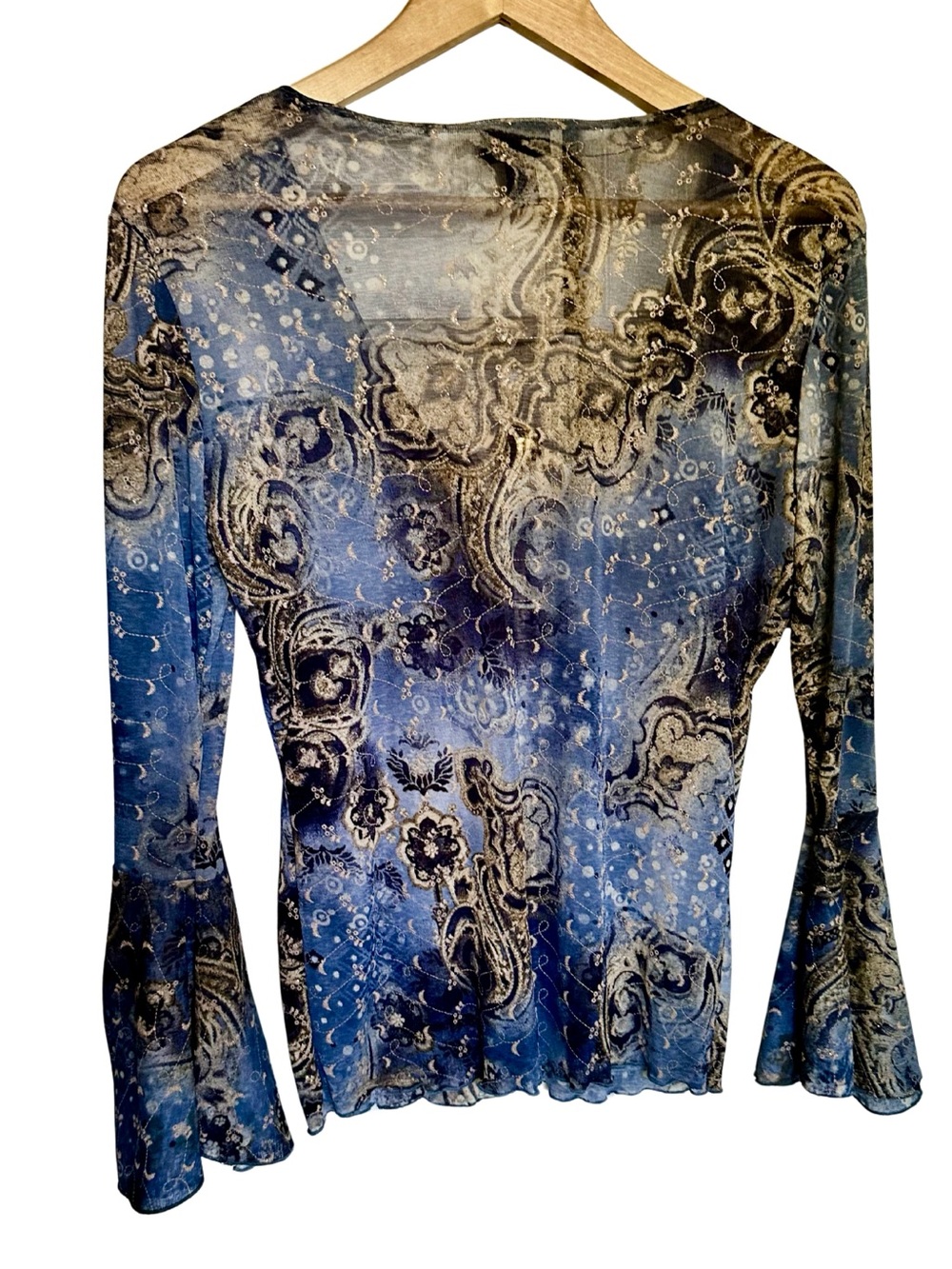 Limited Too Blue Paisley Bell Sleeve Long Sleeve Top